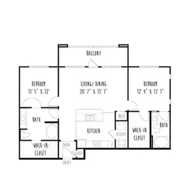 Rendering of the B2 floor plan with 2 bedroom[s] and 2 bathroom[s] at The Boat House