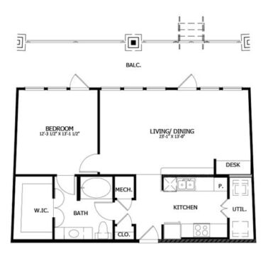 Rendering of the A6 floor plan with 1 bedroom[s] and 1 bathroom[s] at The Boat House