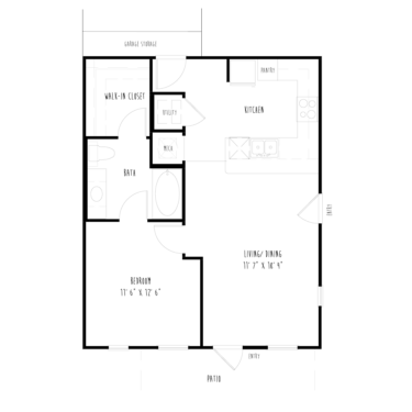 Rendering of the A4.G floor plan with 1 bedroom[s] and 1 bathroom[s] at The Boat House