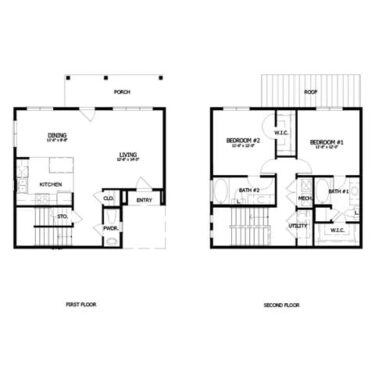 Rendering of the THB3 floor plan with 2 bedroom[s] and 2.5 bathroom[s] at The Boat House